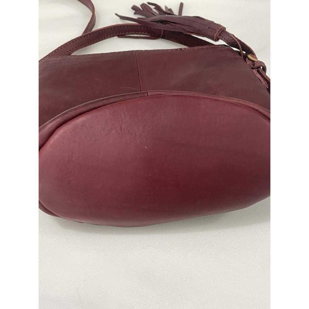 Margot New York Mini Bucket Tote Bag Burgundy Soft Leather Tassel Crossbody - Picture 3 of 8